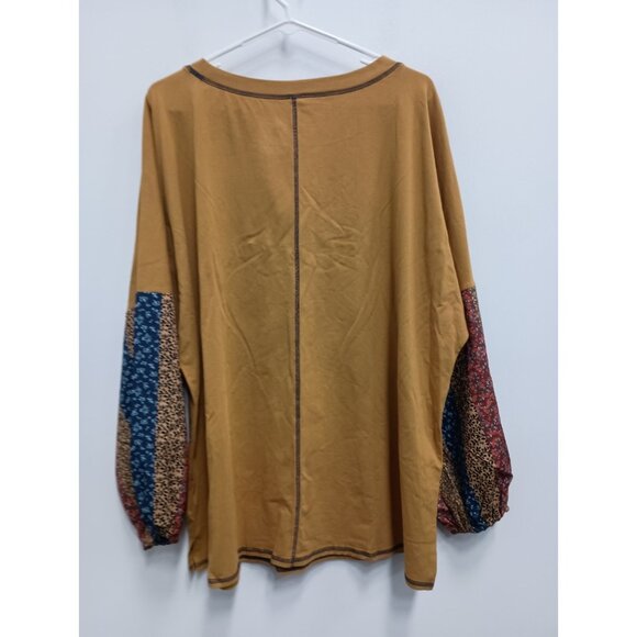 Belle Kim Gravel Womens BOHO Top 2X Mustard Yellow Floral Balloon Sleeve Casual - Picture 7 of 8